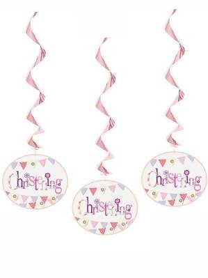 Pink Christening Hanging Swirl Decorations 3pk