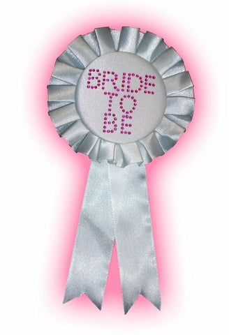 Bride to Be Hen Night Party Rosette Badge white with pink diamantes