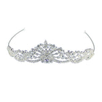 A small Pearl tiara enhanced with Diamante leaves.
