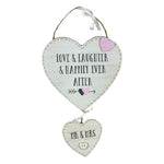 Mr and Mrs Double Heart Hanging Plaque