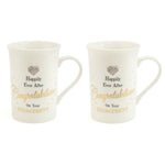 Gold Dots Set of Two Engagement Mugs