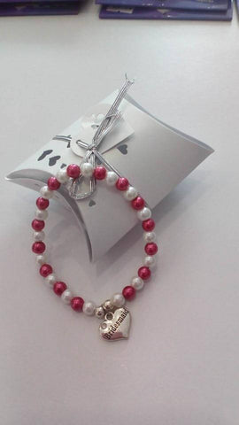 Red and White Bridesmaid Beaded Bracelet
